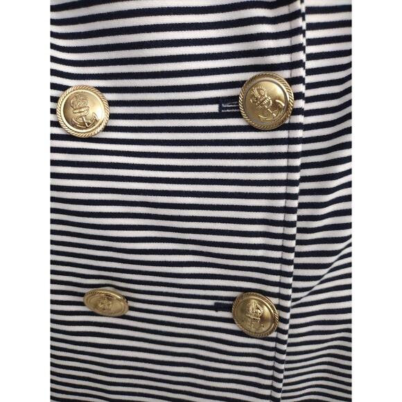 CAbi Blazer Womens Large Navy White Striped Double Breasted Nautical Buttons - Picture 2 of 8